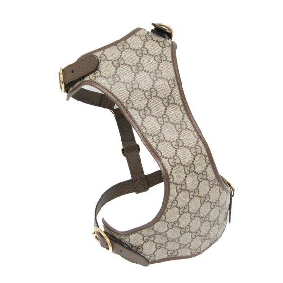 GUCCI Other - Gucci GG Supreme Harness 692964 Dog Harness PVC Leather Beige,Dark Brown
